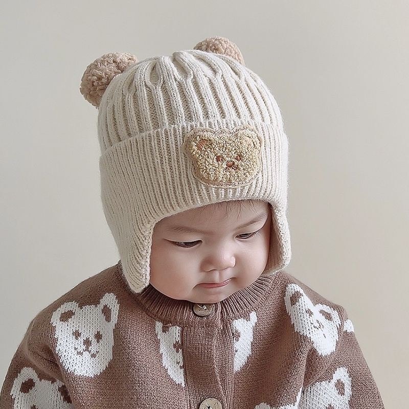 MŨ LEN GẤU DỆT KIM CÓ BỊT TAI THỜI TRANG CHO TRẺ EM TỪ 7kg-16kg