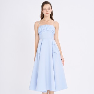 Đầm midi xòe phi 2 da xếp ly cup Maybi