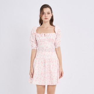 Chân váy mini xòe lụa in hoa Maybi
