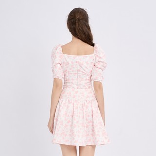 Chân váy mini xòe lụa in hoa Maybi