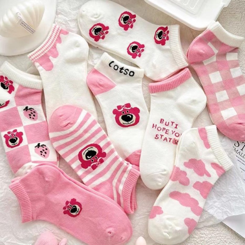 Set 5 đôi tất cổ ngắn hoạ tiết gấu dâu lotso siêu dễ thương