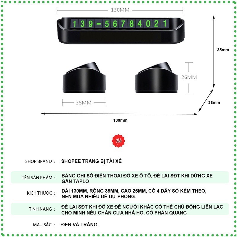 Bảng ghi số điện thoại trên ô tô gắn Taplo xe hơi chính hãng
