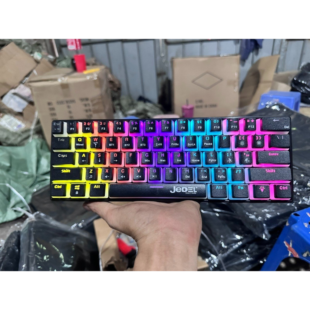 Bàn phím cơ mini Không dây + Bluetooth Jedel KL125 Blue Switch tích hợp 22 chế độ led