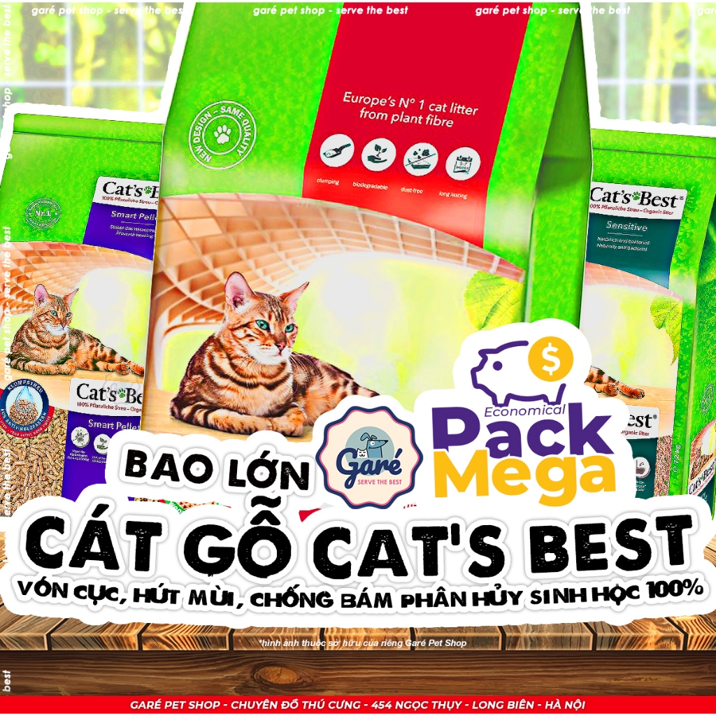 BAO cát gỗ Cat Best Orginal Sensitive Smart Pellet hữu cơ Đức an toàn hút mùi vón cục không bụi Cat Best MEGAPACK