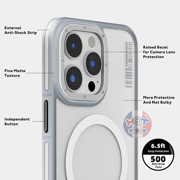 Ốp lưng nhám mờ Youngkit Rock Sand Skin Feel MS cho IP 15 Pro Max / 15 Pro chống vân tay chống bám bẩn