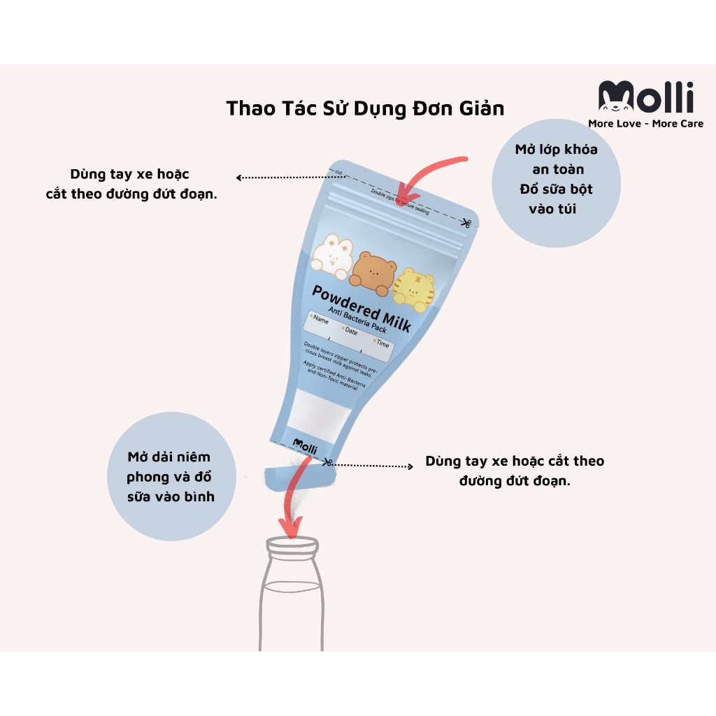 Túi Trữ Sữa Bột Molli - Đựng được tất cả thực phẩm dưới dạng bột