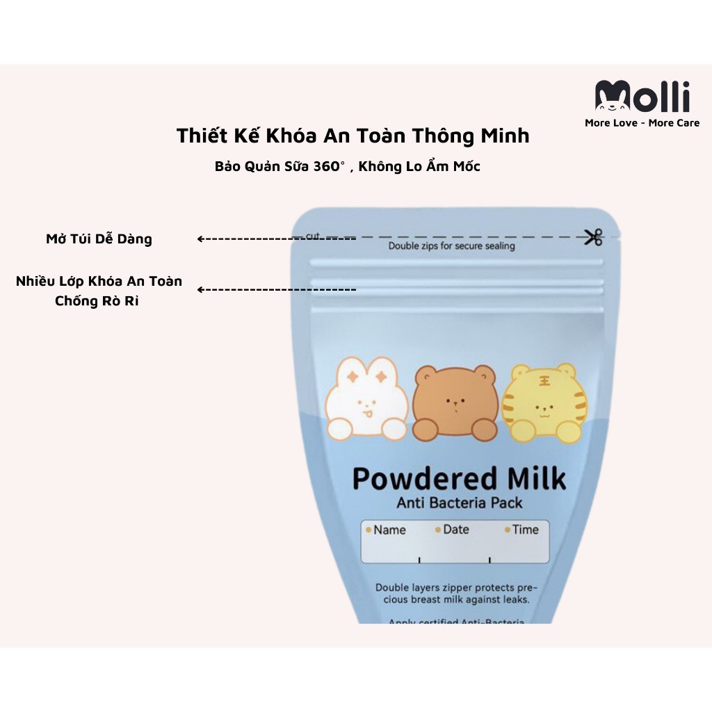 Túi Trữ Sữa Bột Molli - Đựng được tất cả thực phẩm dưới dạng bột