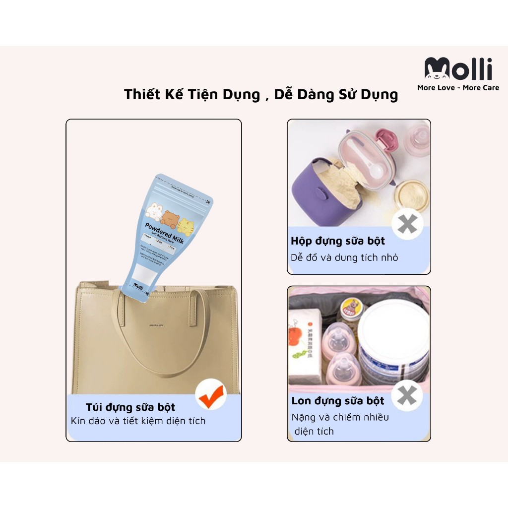 Túi Trữ Sữa Bột Molli - Đựng được tất cả thực phẩm dưới dạng bột