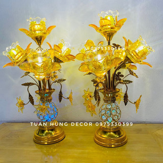 Đèn thờ hoa lựu bông thủy tinh ảnh thật hàng loại 1