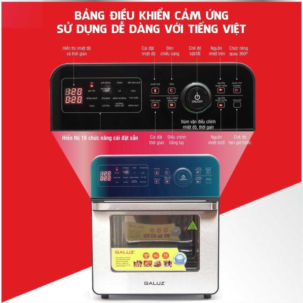 Nồi chiên không dầu Galuz GLA 1518 , dung tích 15L , 16 chức năng chiên nướng công suất 1800W