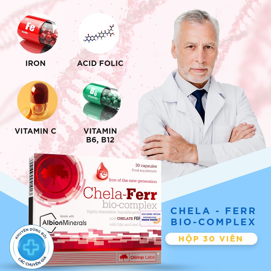 Viên uống bổ sung sắt Chela Ferr Bio Complex cho bà bầu, bổ sung acid folic, bổ máu mọi lứa tuổi, không táo- Date Mới