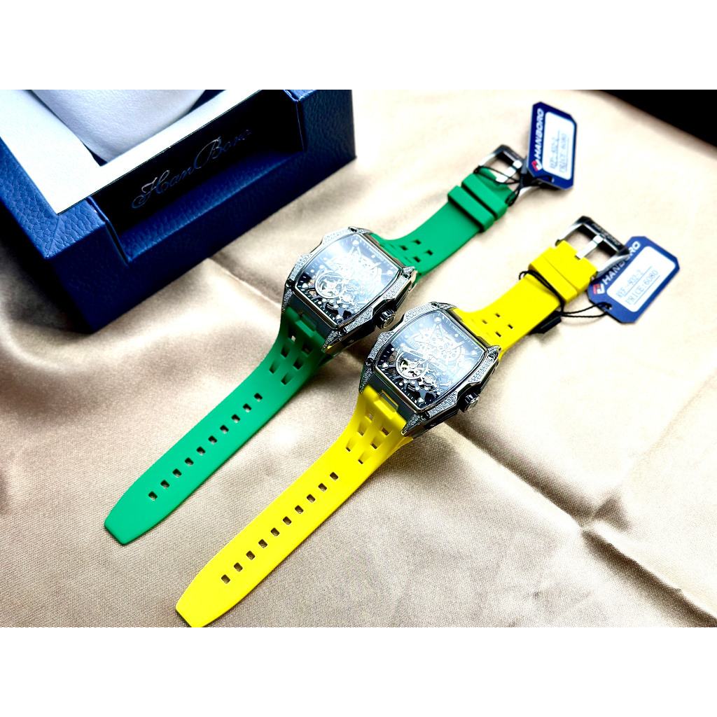 Đồng Hồ Nam Hanboro 932 Nạm Đá - Dây Silicone, Size 40x48mm
