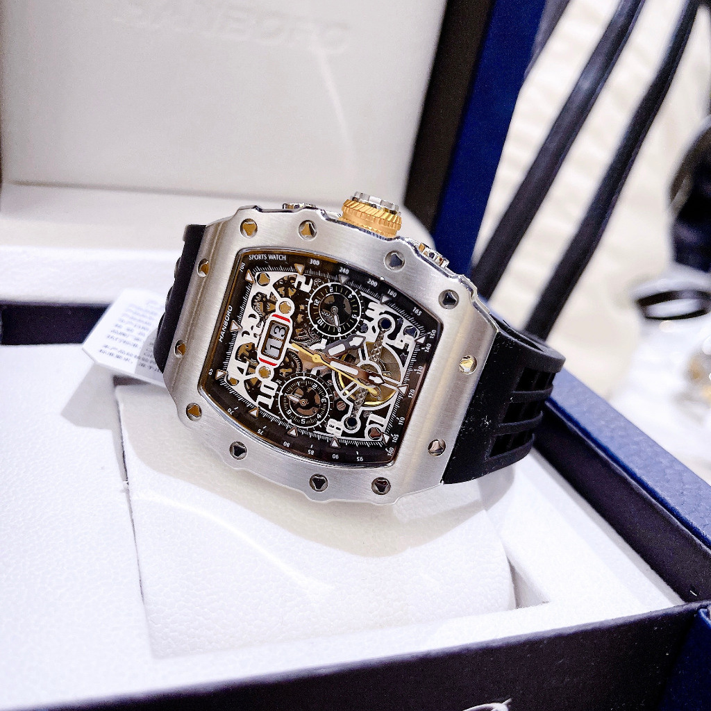 Đồng Hồ Nam Hanboro 900-1 Vành Trơn - Dây Silicone, Size 48x52mm