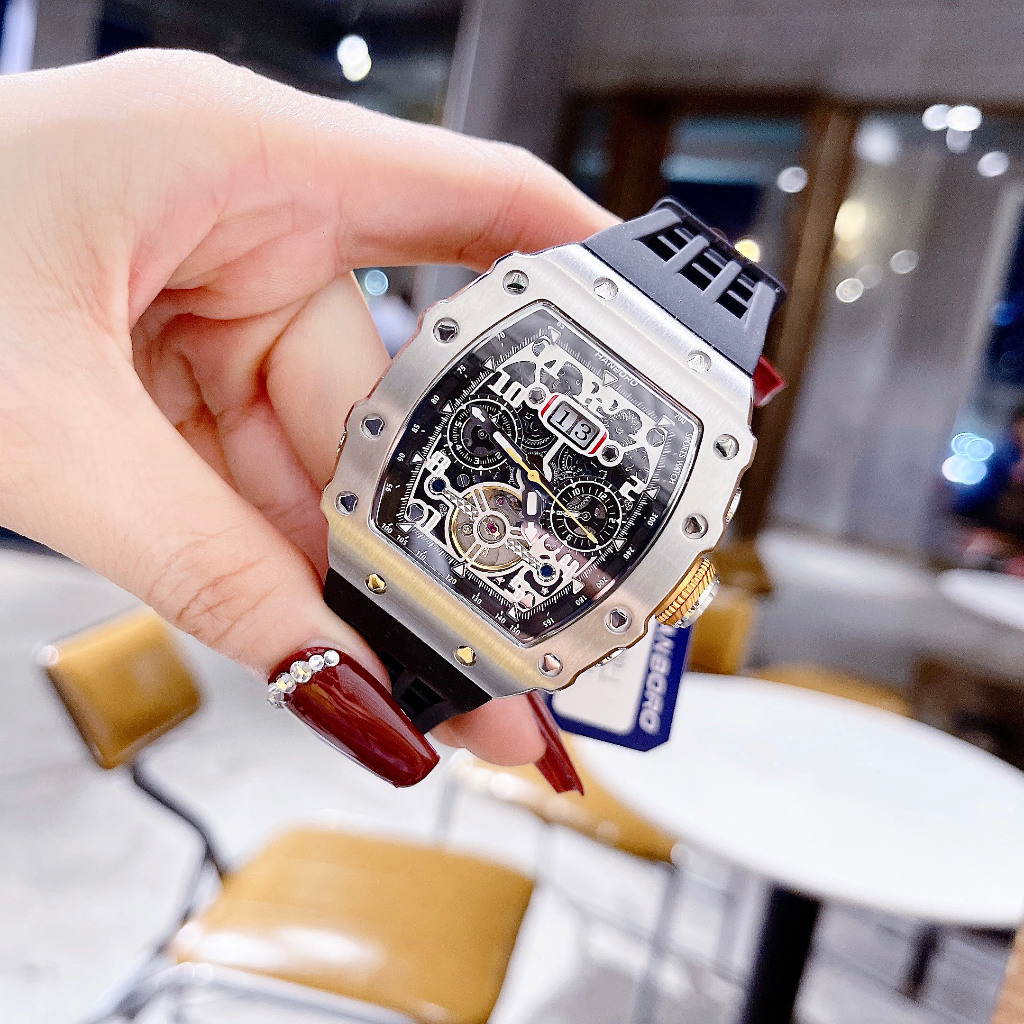 Đồng Hồ Nam Hanboro 900-1 Vành Trơn - Dây Silicone, Size 48x52mm