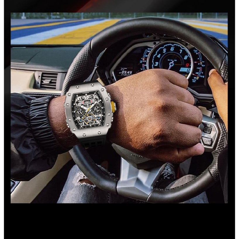 Đồng Hồ Nam Hanboro 900-1 Vành Trơn - Dây Silicone, Size 48x52mm