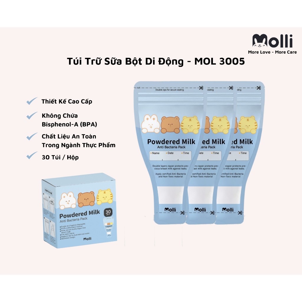 Túi Trữ Sữa Bột Molli - Đựng được tất cả thực phẩm dưới dạng bột