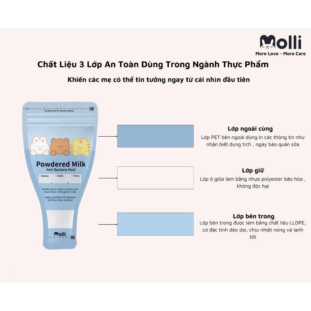 Túi Trữ Sữa Bột Molli - Đựng được tất cả thực phẩm dưới dạng bột