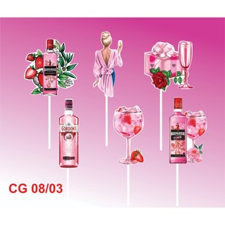 Set giấy cô gái hồng dâu trang trí bánh