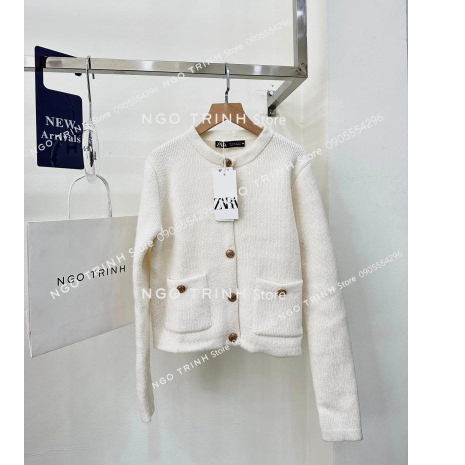 Áo zara xuất xịn len trắng có túi cài cúc
