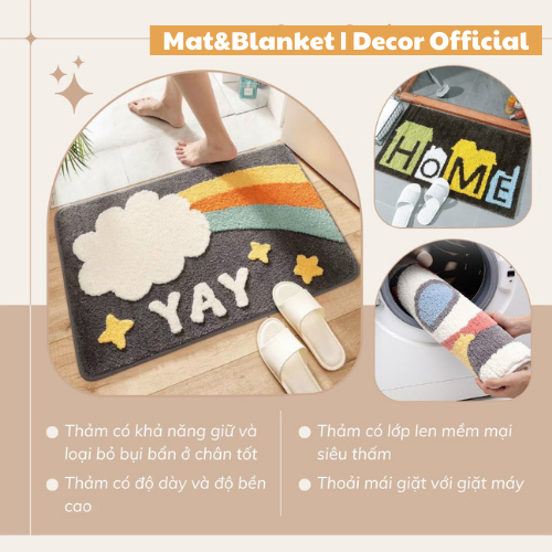 Thảm lau chân lông cừu cao cấp Mat&Blanket Decor mềm mại ,thấm hút tốt, trống trơn trượt [40x60]