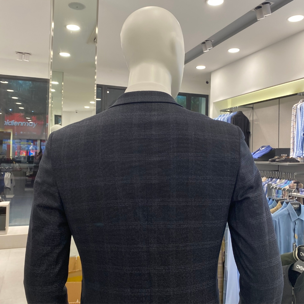 Áo khoác blazer nam demi Owen BL231703 kẻ caro lớn xám đậm vest rời  cao cấp dáng slim fit trẻ trung lịch lãm