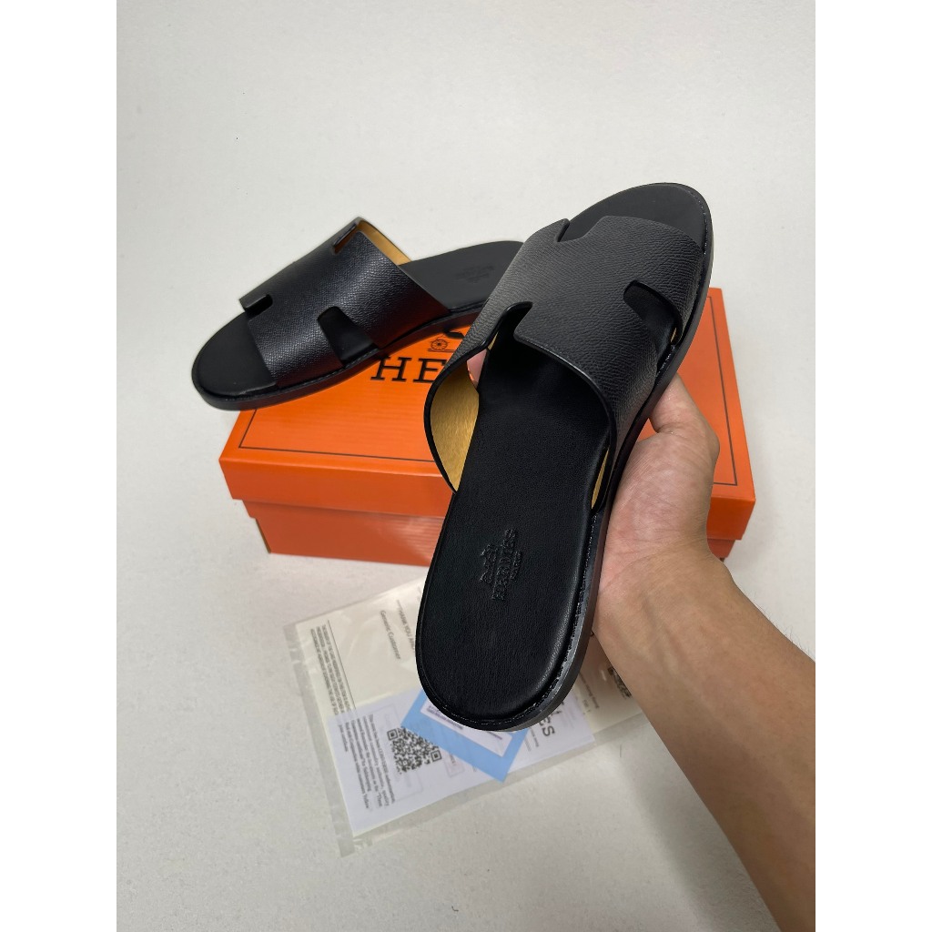 Các Mẫu Dép Nam LoGo Khắc Laze Mặt PU Quai Da Dép Quai Ngang Thời Trang   Hottrend  Size 38-43