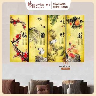 Tranh Tứ Quý pha lê tráng gương XUÂN HẠ THU ĐÔNG in UV trên chất liệu Mica cao cấp nhất dòng tráng gương