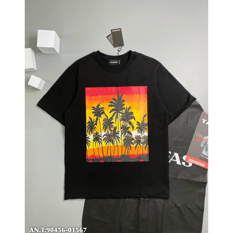 Áo thun nam nữ hoạ tiết dsq cây dừa ngang,áo phông cộc tay đơn giản hình cây dừa