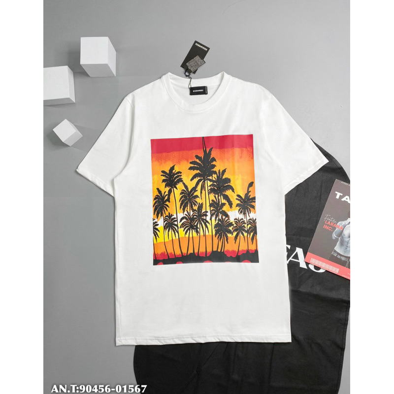 Áo thun nam nữ hoạ tiết dsq cây dừa ngang,áo phông cộc tay đơn giản hình cây dừa