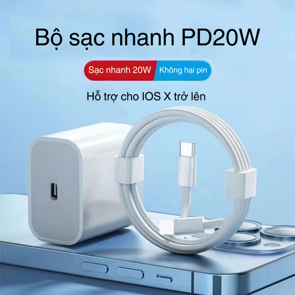 Củ sạc nhanh 20W cao cấp gồm củ và dây sạc dành cho dòng điện thoại từ ip 8 trở lên