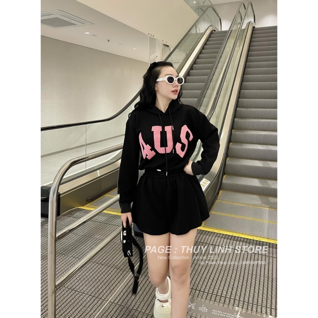 Sét bộ nữ dài tay kèm quần short 4US mũ trùm  hót hít về hàng phong cách hàn quốc