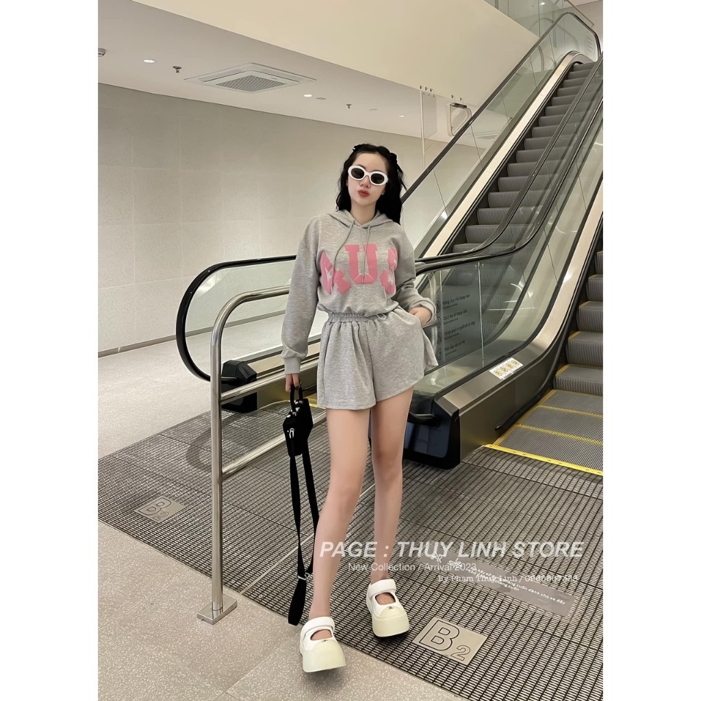 Sét bộ nữ dài tay kèm quần short 4US mũ trùm  hót hít về hàng phong cách hàn quốc