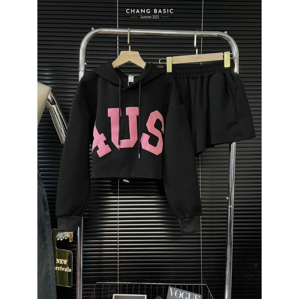 Sét bộ nữ dài tay kèm quần short 4US mũ trùm  hót hít về hàng phong cách hàn quốc