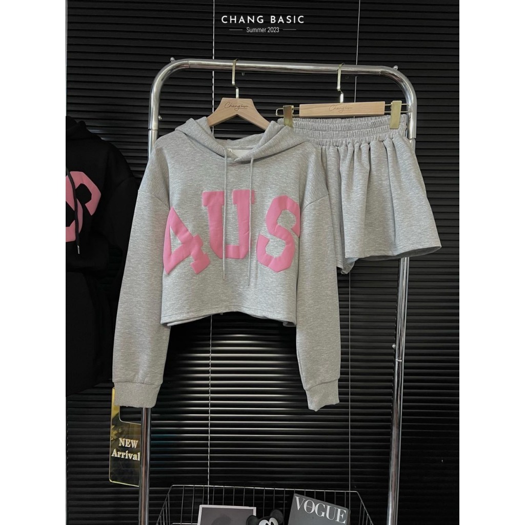 Sét bộ nữ dài tay kèm quần short 4US mũ trùm  hót hít về hàng phong cách hàn quốc