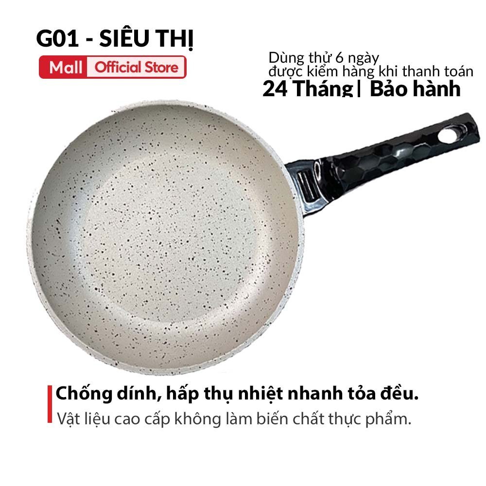 Chảo nhôm chống dính đúc nguyên khối G01 bếp từ vân đá đáy từ dùng tât cả các loại bếp