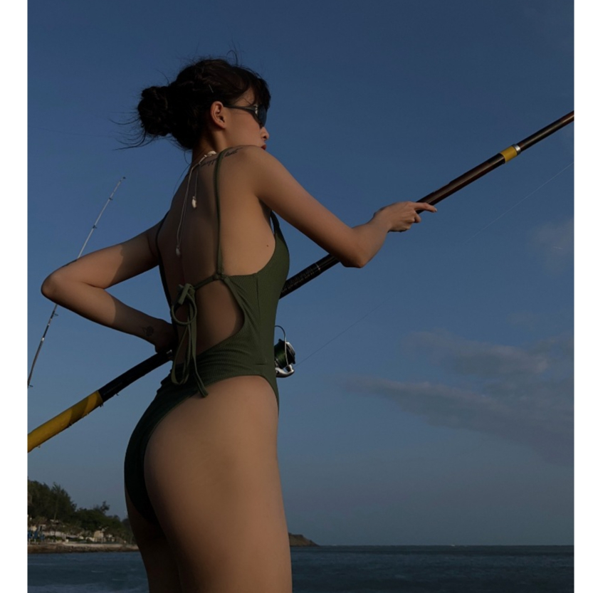 Queen Swimsuits - Đồ bơi 1 mảnh rêu/ trắng gân (Jinny suit)