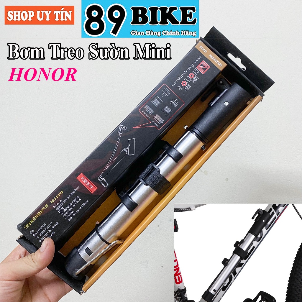 (Chính hãng) Bơm treo khung xe đạp Honor - Bơm mini xe đạp
