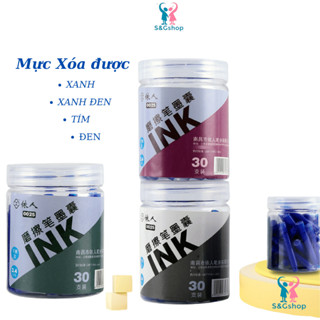  Loại tốt - Hộp 30 ống mực tím,xanh đen xóa được dùng cho bút máy xóa được 