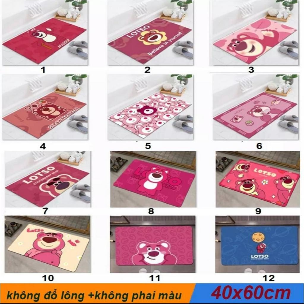 Thảm lau chân thấm nước nhà bếp, thảm chùi chân chống trượt nhà tắm 3d hình thú gấu dâu LOTSO 2023