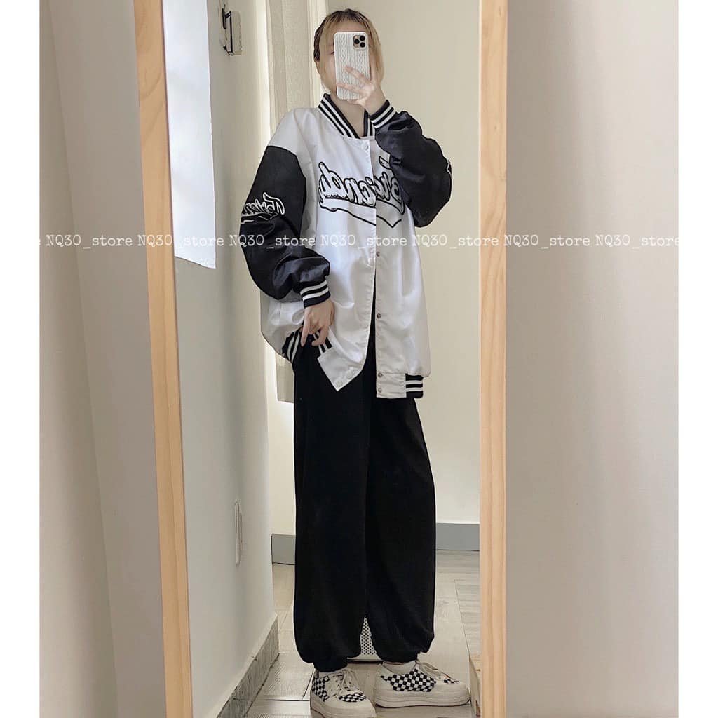 Áo khoác bomber nam nữ unisex-Áo bóng chày Form rộng AUSSUP chất liệu kaki 2 lớp dày dặn, mặc đi học, đi chơi Ms47