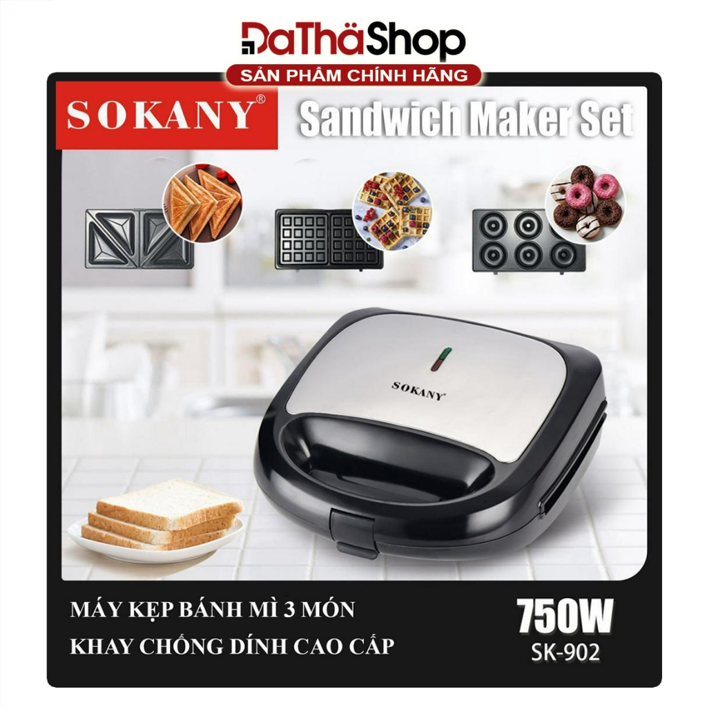 Máy Kẹp Bánh Mì SOKANY 8 Khay Chống Dính Tốt, Công Suất Lớn Tới 800W Giúp Máy Nướng Bánh Nhanh Chóng