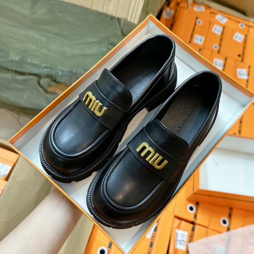 Giày Lười Nữ Miu Miu Mũi Tròn Đế Độn Thời Trang Cao 4cm