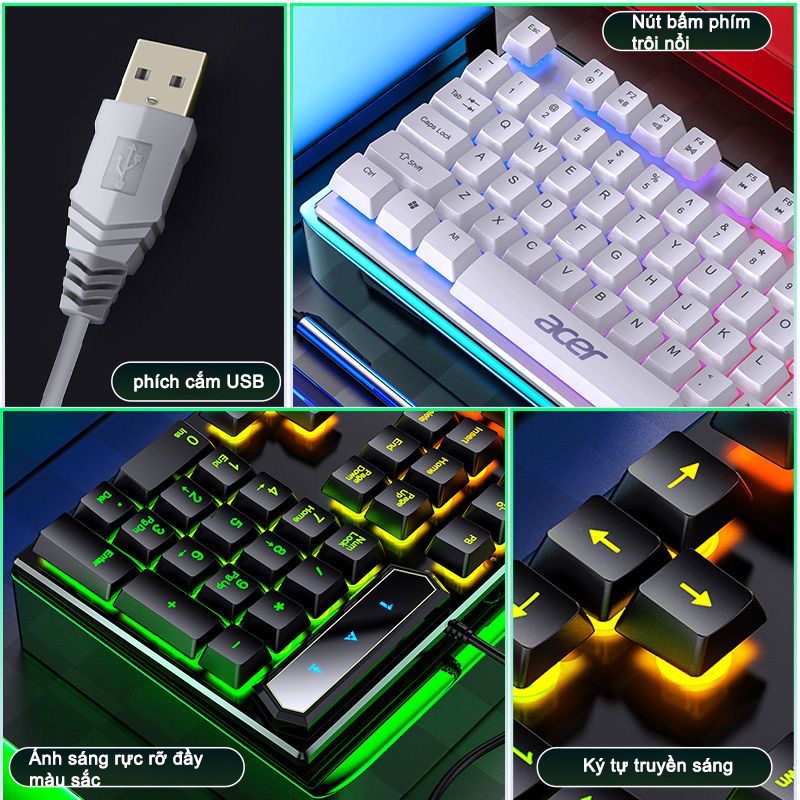 Bộ Bàn Phím Chuột Game Có Dây Acer YKB913 Đèn LED Đầy Màu Sắc Phù Hợp Cho Máy Tính Để Bàn, Laptop