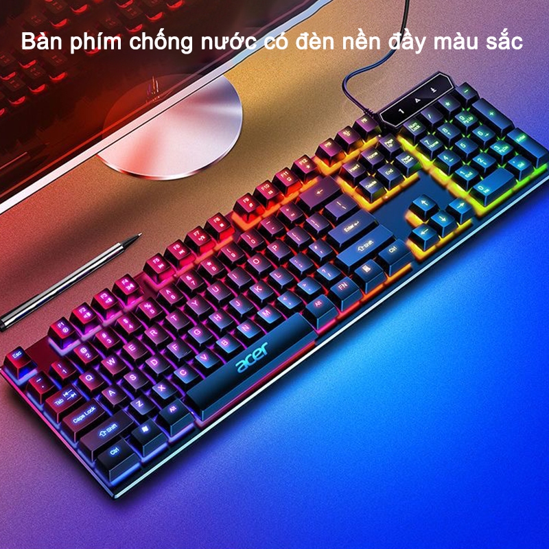 Bộ Bàn Phím Chuột Game Có Dây Acer YKB913 Đèn LED Đầy Màu Sắc Phù Hợp Cho Máy Tính Để Bàn, Laptop
