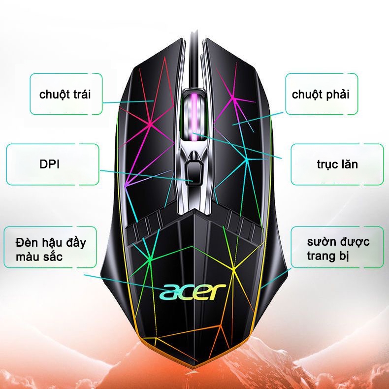 Bộ Bàn Phím Chuột Game Có Dây Acer YKB913 Đèn LED Đầy Màu Sắc Phù Hợp Cho Máy Tính Để Bàn, Laptop