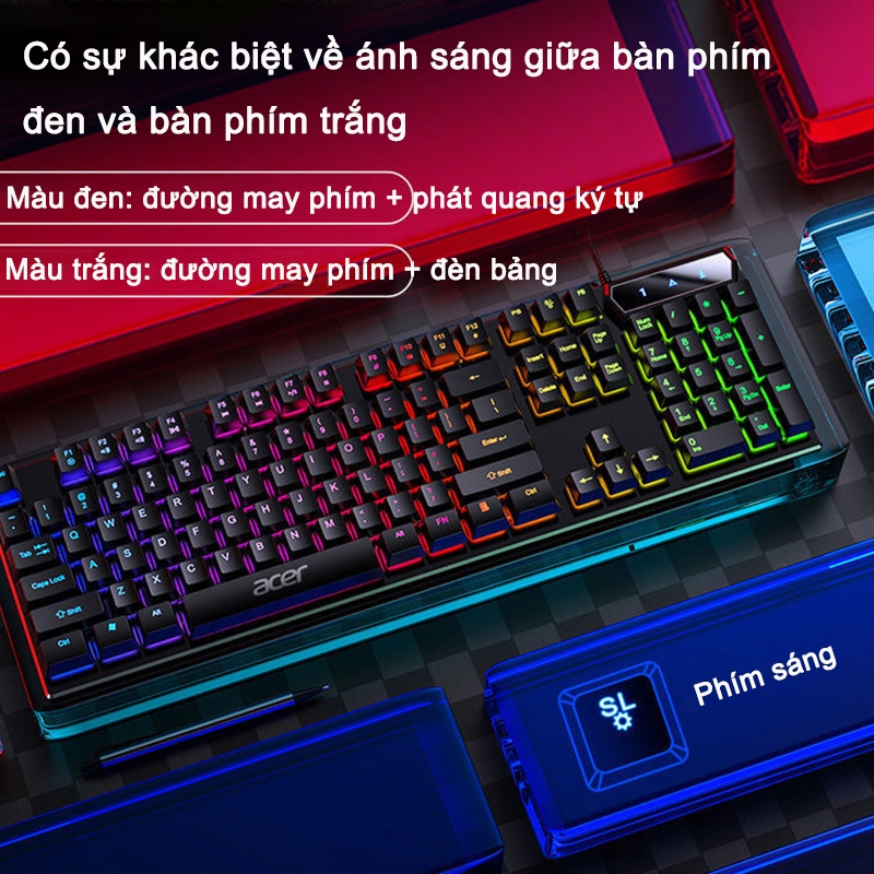 Bộ Bàn Phím Chuột Game Có Dây Acer YKB913 Đèn LED Đầy Màu Sắc Phù Hợp Cho Máy Tính Để Bàn, Laptop
