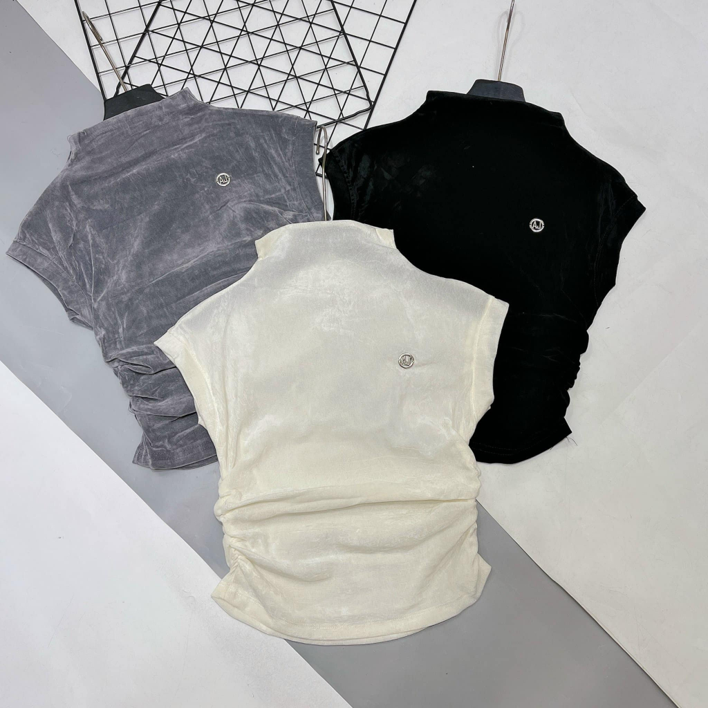 Áo tuyết nhung cổ 2 phân kèm tag nhún 3 màu