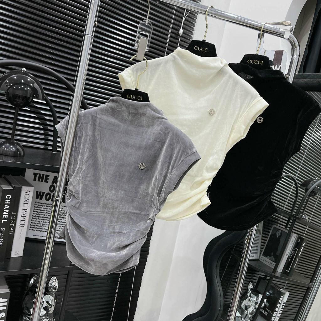 Áo tuyết nhung cổ 2 phân kèm tag nhún 3 màu