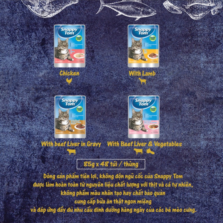HỘP 12 GÓI PATE SNAPPY TOM CHO MÈO LỚN GÓI 85g