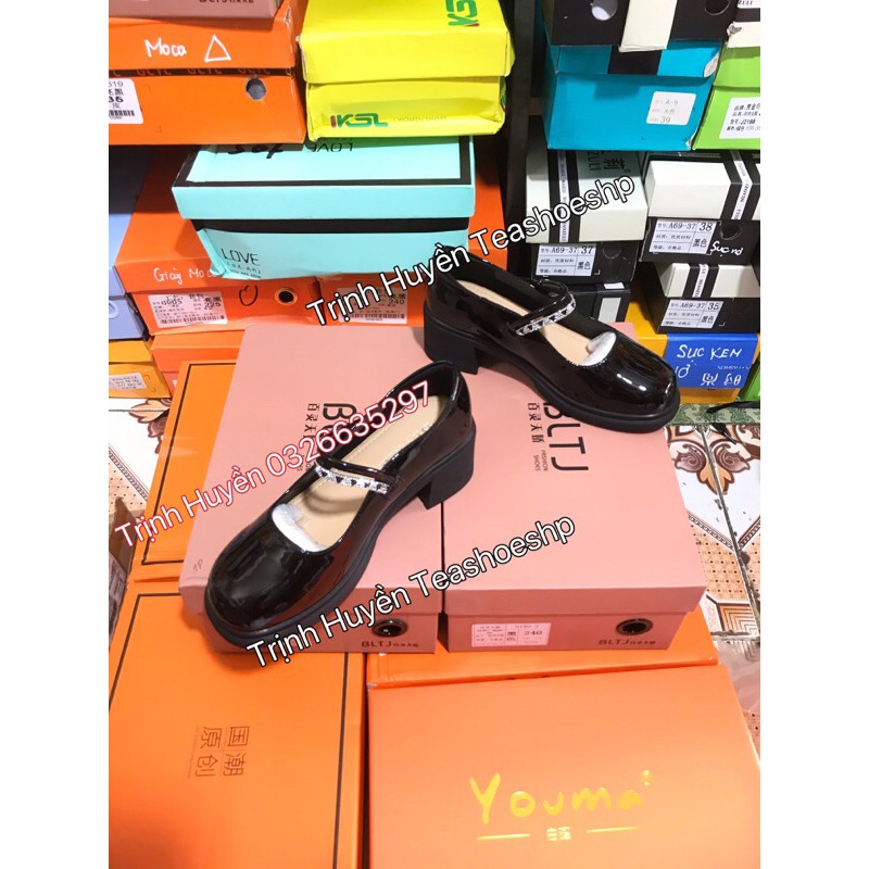 Giày búp bê đế cao bằng 6cm,giày đốc lolita quảng châu cao cấp da siêu mềm,giày quai ngang đính đá dự tiệc